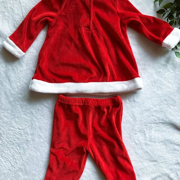Baby 3-6M Holiday Red Velour Outfit 2pc Dress & Pants Set Christmas Santa GUC - Picture 8 of 8